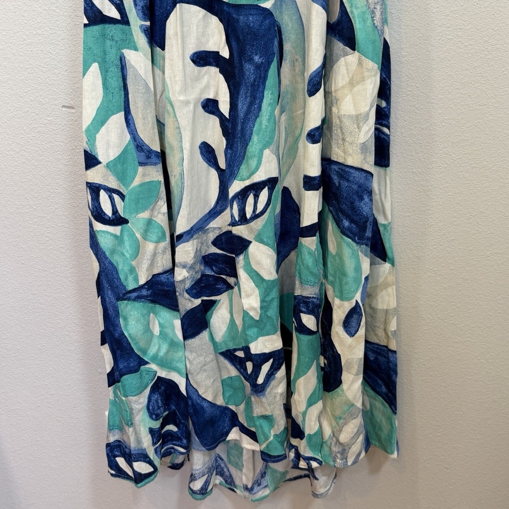 1 State Maxi Dress Womens Size Large Blue Floral Linen Blend Open Back High Slit - Picture 7 of 14